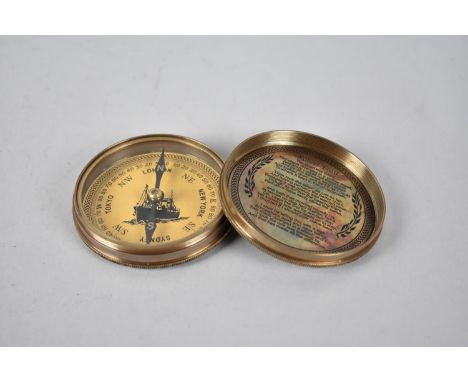 A Reproduction Brass Circular Pocket Compass, Screw Off Lid Inscribed "His Masters Voice, London", 1920, 7.5cms Diameter