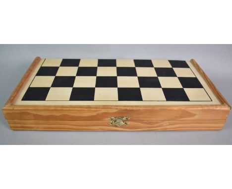 A Modern Chess and Backgammon Box Containing Plastic Playing Pieces, 42.5cms Square