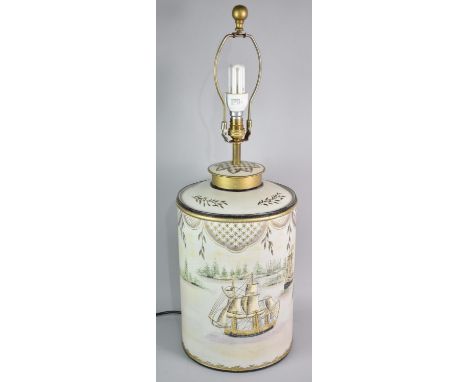 A Modern Table Lamp Base, Made in the Form of Cylindrical Tea Caddy, No Shade, Overall Height 71cms