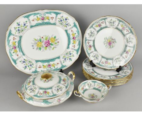 An Adderley Lowestoft Part Dinner Service to Comprise Seven Dinner Plates, Platter, Lidded Tureen and a Soup Bowl Together wi