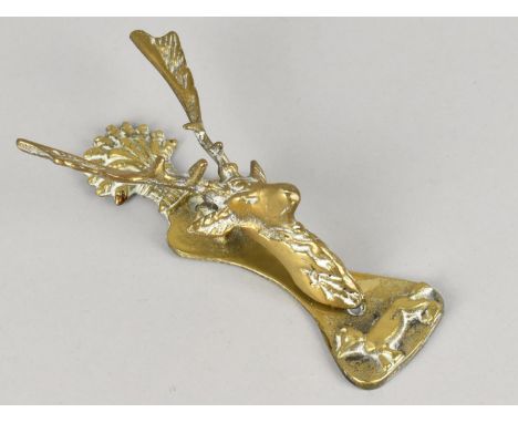 A Vintage Brass Stags Head Door Knocker, 14cms High