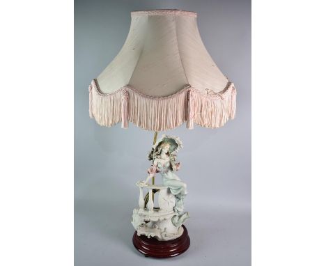 An Italian Capodimonte Figural Table Lamp and Shade, 84cms High