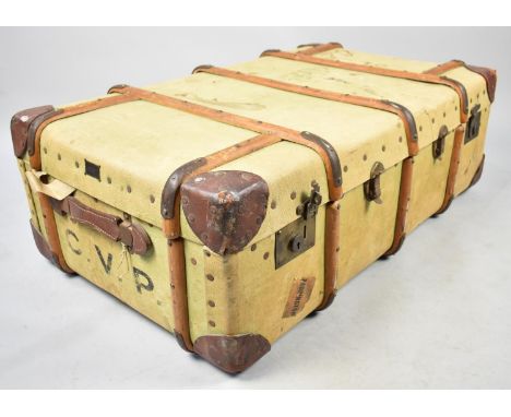 A Canvas and Wooden Travelling Trunk, 92cms Wide