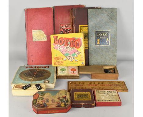 A Collection of Vintage Games, Wills's Star Cigarettes Advertising Cribbage Board, Lotto, Mackintosh's Tin Containing Various