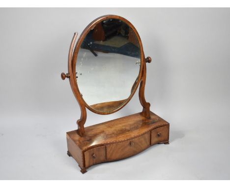 A Mid 19th Century Mahogany Serpentine Front Dressing table Mirror with Plinth Base Having Three Drawers, Requires Repair to 
