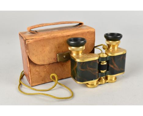 A Vintage Leather Cased Pair of Gilt Brass Opera Glasses Inscribed Voigtlander Perkeo 3x, Serial Number 74127, Complete with 