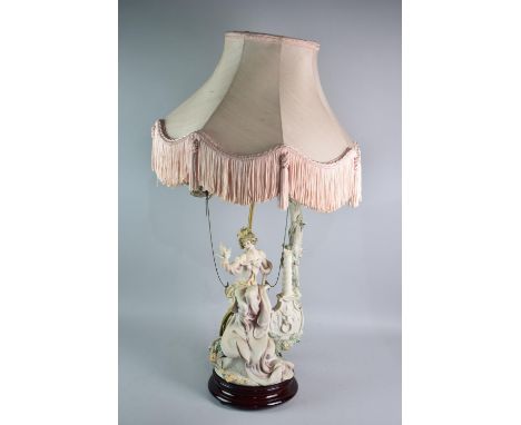 A Late 20th Century Capodimonte Figural Table Lamp with Shade, Girl on Swing, Overall Height 83cms
