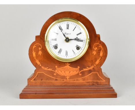 A Late 20th Century Inlaid Mantel Clock by Rapport, 20cms High, with key