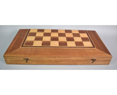 A Wooden Combination Chess and Backgammon Board Containing Playing Pieces, 48cms Square