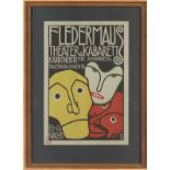 LÖFFLER, Bertold Kleinplakat Cabaret Fledermaus Farblithographie um 1910 ca. 21x29cm gerahmt (mit