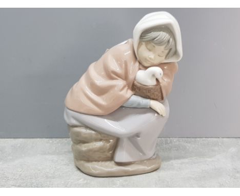 Nao by Lladro figure, girl sleeping with duck in basket