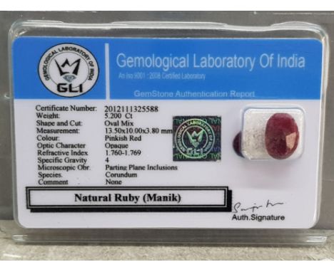 5.20ct natural certified original ruby gemstone