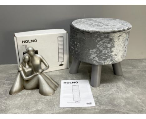 The Leonardo collection figure of couple along with silver foot stool and IKEA lamp unopened
