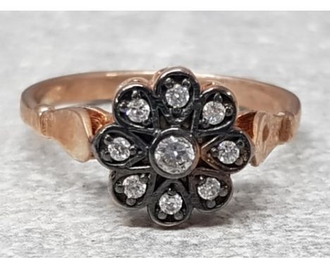 925 silver cluster ring with rose gold tone, 2.6g gross size R, boxed