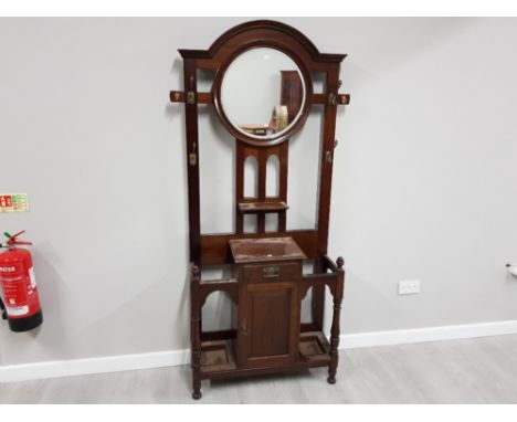 Victorian mahogany mirrored hall stand, complete with original brolly/stick trays and hooks, 100x204cm