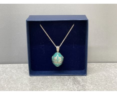 Silver enamel and CZ egg pendant and chain