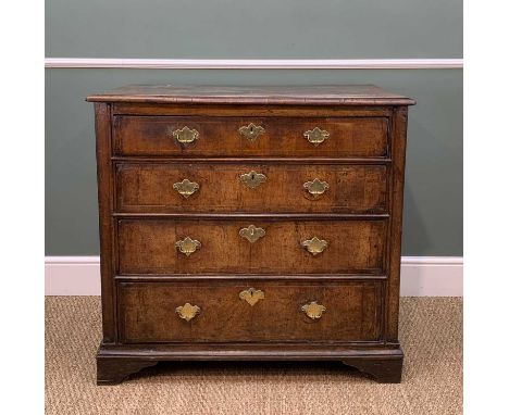 18TH CENTURY WALNUT CHEST, with walnut crossbanding and boxwood stringing, fitted four long graduated drawers, bracket feet, 