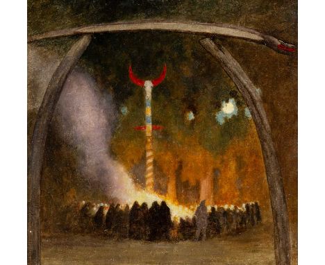 20TH CENTURY SCHOOL oil on panel - Pagan festival at night, 42 x 43cmsProvenance: private collection Cardiff