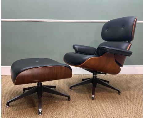 AFTER CHARLES &amp; RAY EAMES, model 670 style lounge chair and 671 style ottoman stool, black upholstery (2)