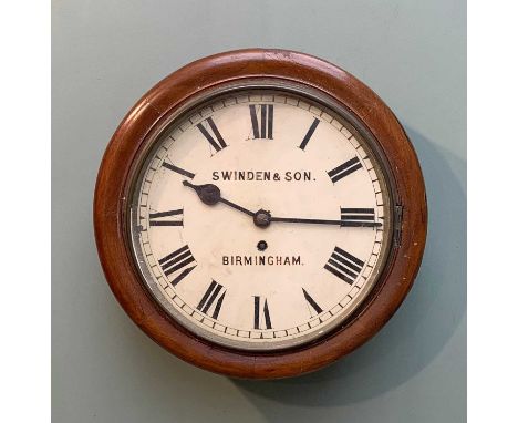 EARLY 20TH CENTURY DIAL WALL CLOCK, mahogany case, painted dial signed 'Swinden & Son, Birmingham', brass bezel, single fusee