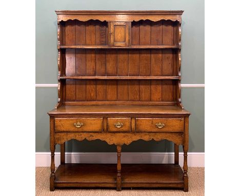 TITCHMARSH & GOOWIN OAK WELSH DRESSER, model RL36, 18th Century style, top section boarded back with two grooved shelves and 