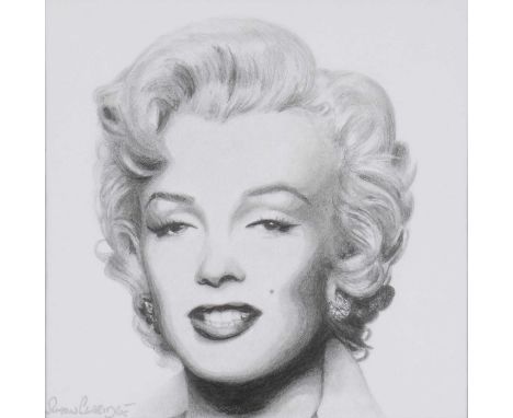 ‡ SIMON CLARIDGE (20th Century) pencil on paper - head portrait of Marilyn Monroe, signed in silver pen, 17.5 x 17.5cmsProven