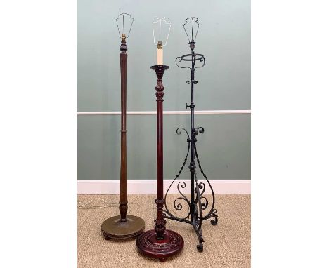 THREE STANDAND LAMPS, including an adjustable, black-painted, wrought iron lamp (3)
