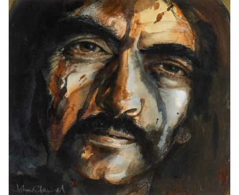‡ JOHN CLEAL (Welsh, 1929-2007) watercolour - head portrait of moustached man, signed, 20 x 23.5cmsProvenance: Private collec