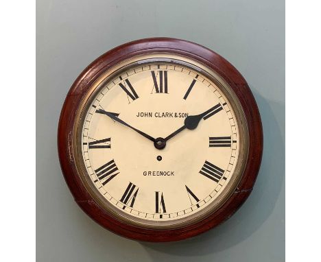 EARLY 20TH CENTURY DIAL WALL CLOCK,, 8-day single fusee movement, 11.5in painted dial inscribed John Clark & Son, Greenock, w
