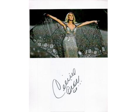 Celine Dion 12x8 signature piece includes signed album page and a colour photo fixed to A4 sheet. Good condition. All autogra