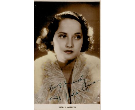 Merle Oberon signed 6x4 black and white vintage postcard photo. Merle Oberon (born Estelle Merle O'Brien Thompson; 19 Februar