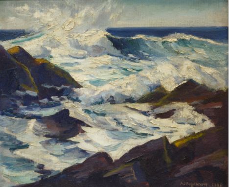 ABRAHAM BOGDANOVE (AMERICAN 1886-1946)Rocky Seascape ,1935oil canvas laid on panel50.5 x 60.5 cm (19 7/8 x 23 7/8 in.)signed 