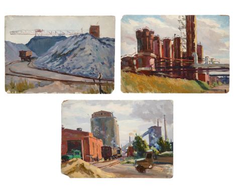 THREE PAINTINGS BY ALEKSANDRA IOSIFOVNA LIGACHYOVA (RUSSIAN 1915-1993)The Industrial Etudes,oil on boardeach 35 x 49 cm (13 3