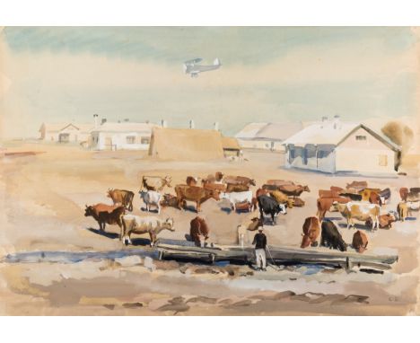 SOLOMON BOIM (RUSSIAN 1899-1978)Kolkhoz Cattle ,1936watercolor and gouache on paper 44 x 53 cm (17 1/4 x 20 7/8 in.)signed wi