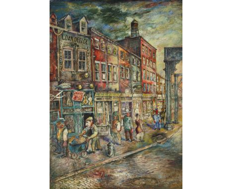 DAVID BURLIUK (RUSSIAN 1882-1967)Bowery,circa 1944oil on canvas119.5 x 85 cm (47 x 33 1/2 in.)signed lower rightPROVENANCEAcq