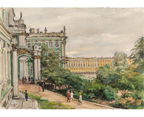 SOLOMON BOIM (RUSSIAN 1899-1978)Winter Palace ,1956watercolor on paper 31 x 43.7 cm (12 1/4 x 17 1/4 in.)signed with initials