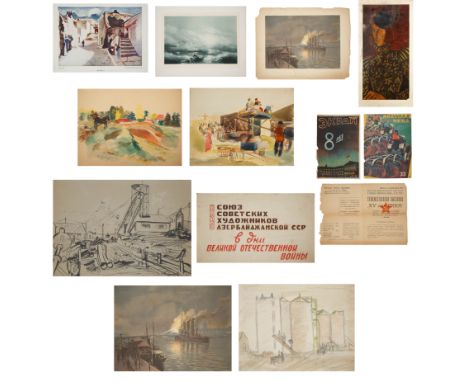 GROUP OF 20TH CENTURY SOVIET DRAWINGS AND PRINTScomprising:a) AN ART EXHIBITION PAMPHLET, 15 Years of RKKA [Red Army], Art Ex