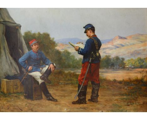 ETIENNE-PROSPER BERNE BELLECOUR (FRENCH 1838-1910)Reviewing the Plans ,1893oil on panel 34 x 46 cm (13 3/8 x 18 1/8 in.)signe