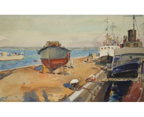 SOLOMON BOIM (RUSSIAN 1899-1978)The Pier,1962watercolor and gouache on paper 31 x 48.5 cm (12 1/8 x 19 in.)signed with initia