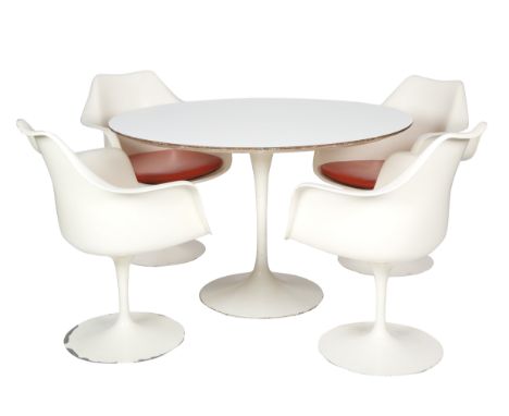 "TULIP" DINING SUITE BY EERO SAARINEN, FOR KNOLLcomprising a suite of four model 150 "Tulip" dining armchairs with red-orange