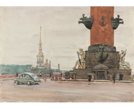 SOLOMON BOIM (RUSSIAN 1899-1978)Rostral Column, Leningrad,1952watercolor on paper 31.8 x 43.4 cm (12 1/2 x 17 1/8 in.)signed,