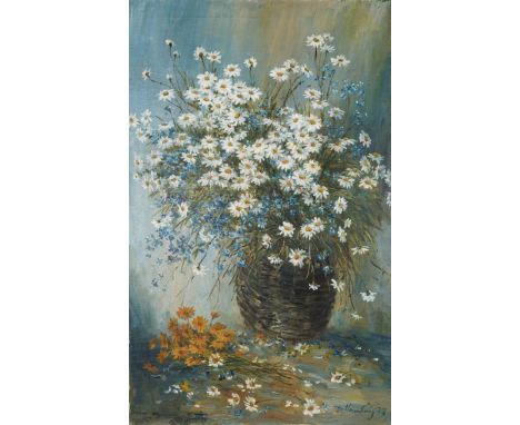 DMITRY NALBANDIAN (RUSSIAN 1906-1993)Daisies in a Wicker Basket,1977oil on canvas110 x 69 cm (43 1/4 x 27 1/8 in.)signed and 