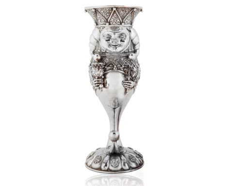 SILVER GOBLET BY MIKHAIL CHEMIAKIN (RUSSIAN B. 1943)sterling silver goblet formed as a Petrushka figure holding an identical 