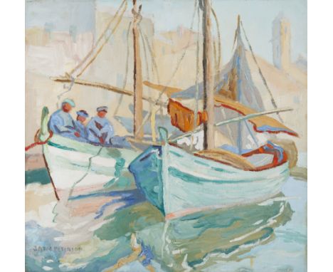 JANE PETERSON (AMERICAN 1876-1965)Boats in Venice,oil on board38 x 39 cm (15 x 15 3/8 in.)signed lower leftPROVENANCE Private