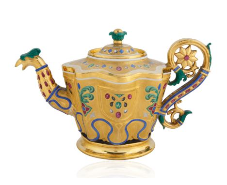 PERIOD OF NICHOLAS I PORCELAIN TEAPOTthe body formed as a softly lobed eight-pointed star, the spout and handle formed as a g