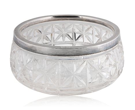 CARL BECKER SILVER-MOUNTED CRYSTAL BOWLrounded, the bowl with a silver rim, featuring crystal cut in a continuous star patter