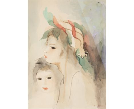 MARIE LAURENCIN (FRENCH 1883-1956)Jeune fille et fillette, rouge et vert,watercolor on paper41 x 29.5 cm (16 1/8 x 11 5/8 in.