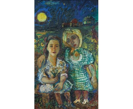 DAVID BURLIUK (RUSSIAN 1882-1967)Two Sisters - Mildred and Rosalind,1946oil on canvas93 x 56 cm (36 5/8 x 22 in.)signed and d