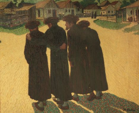 [POST-IMPRESSIONIST JUDAICA] A. PICHLER (EUROPEAN EARLY 20TH CENTURY)Late Afternoon Stroll, ca. 1900-1910oil on burlap94 x 11