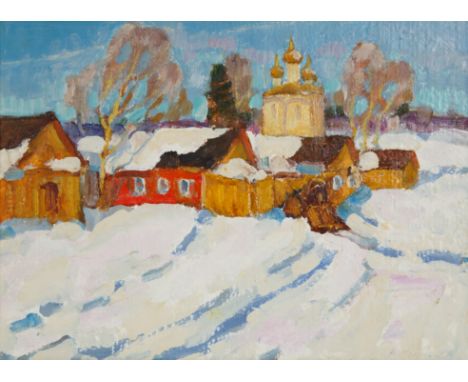 NIKOLAI MOKROV (FRENCH-RUSSIAN 1926-1996)Russian Winter ,1996oil on cardboard 25 x 34.3 cm (9 7/8 x 13 1/2 in.)signed and dat